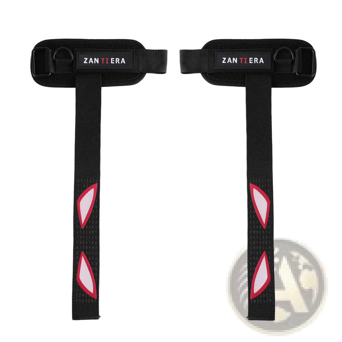 Black zantiera 3-in-1 fitness support wrist straps with pink and white triangular accents for enhanced workout stability