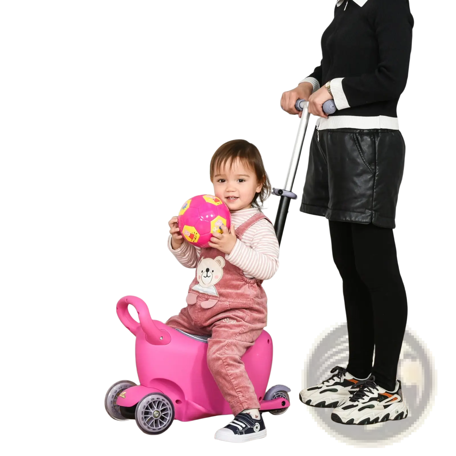 Pink plastic toddler scooter with handle and wheels 3-in-1 kids scooter ride on push walker for ages 2-6 years