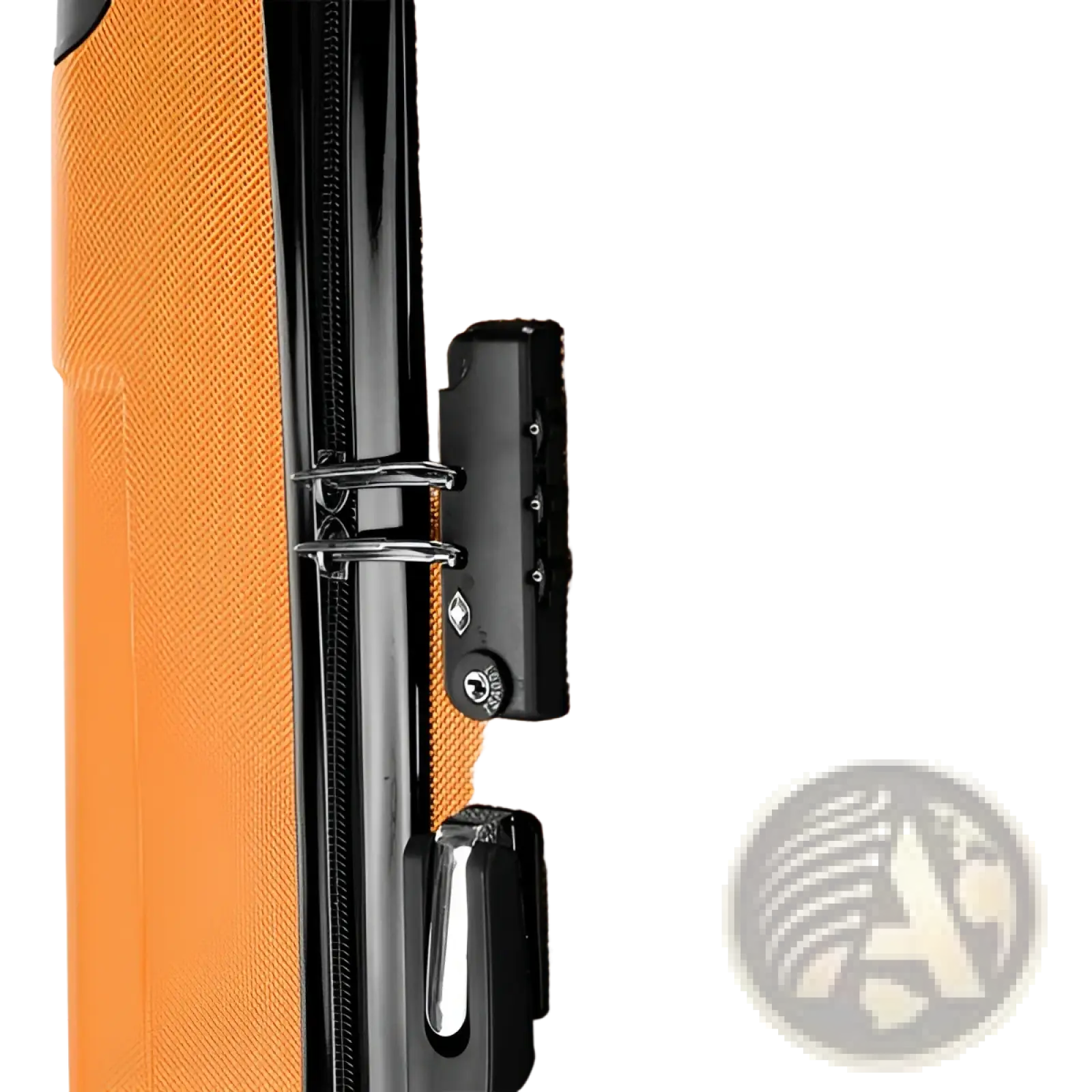 Orange abs hard-shell trolley suitcase with black zipper and combination lock from 3-in-1 lightweight set
