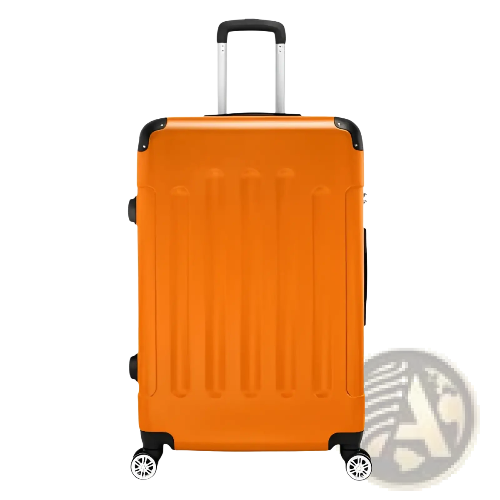 Bright orange hard-shell 3-in-1 lightweight trolley suitcase with black accents and telescoping handle