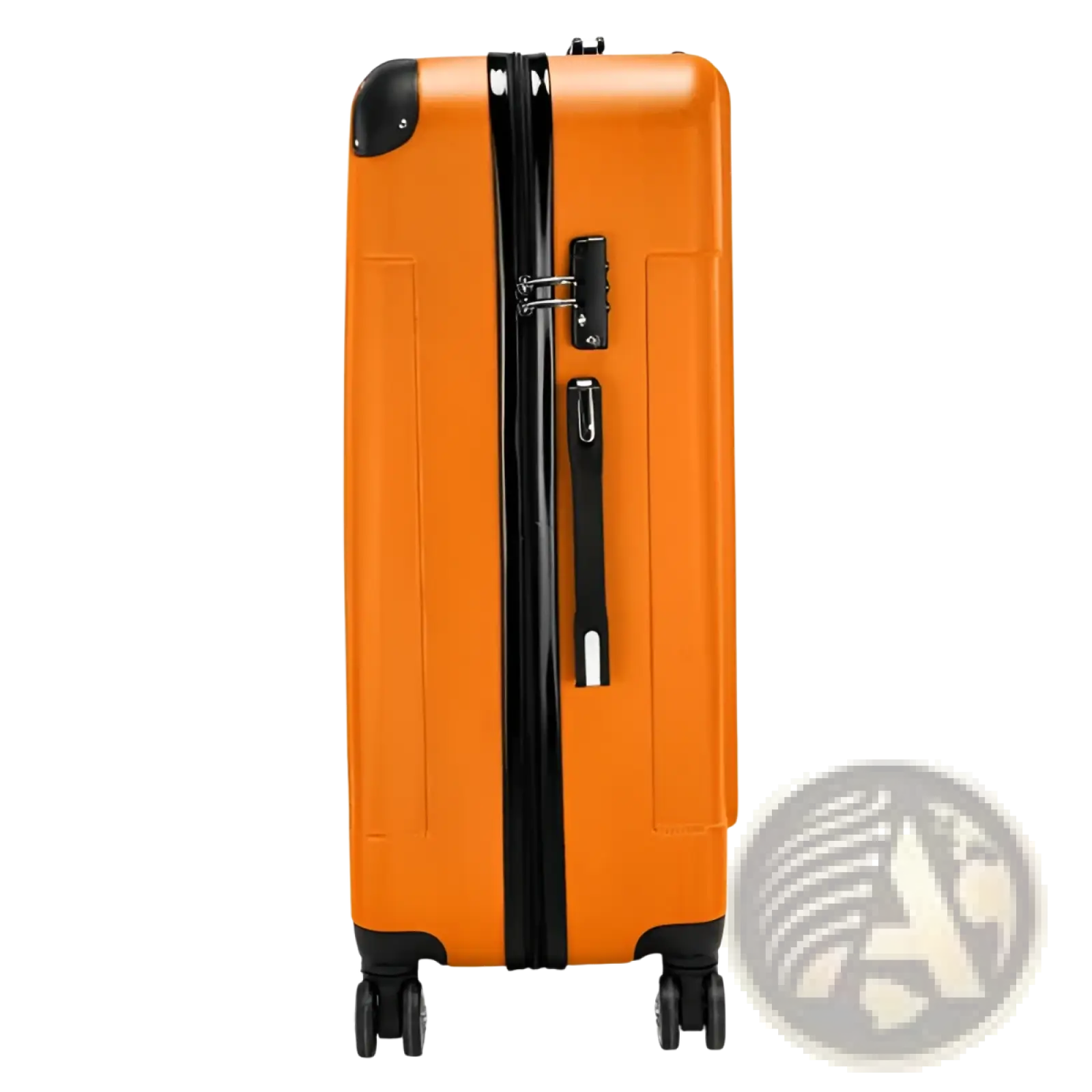 Bright orange 3-in-1 lightweight abs hard shell trolley suitcase with black trim zippers and wheels