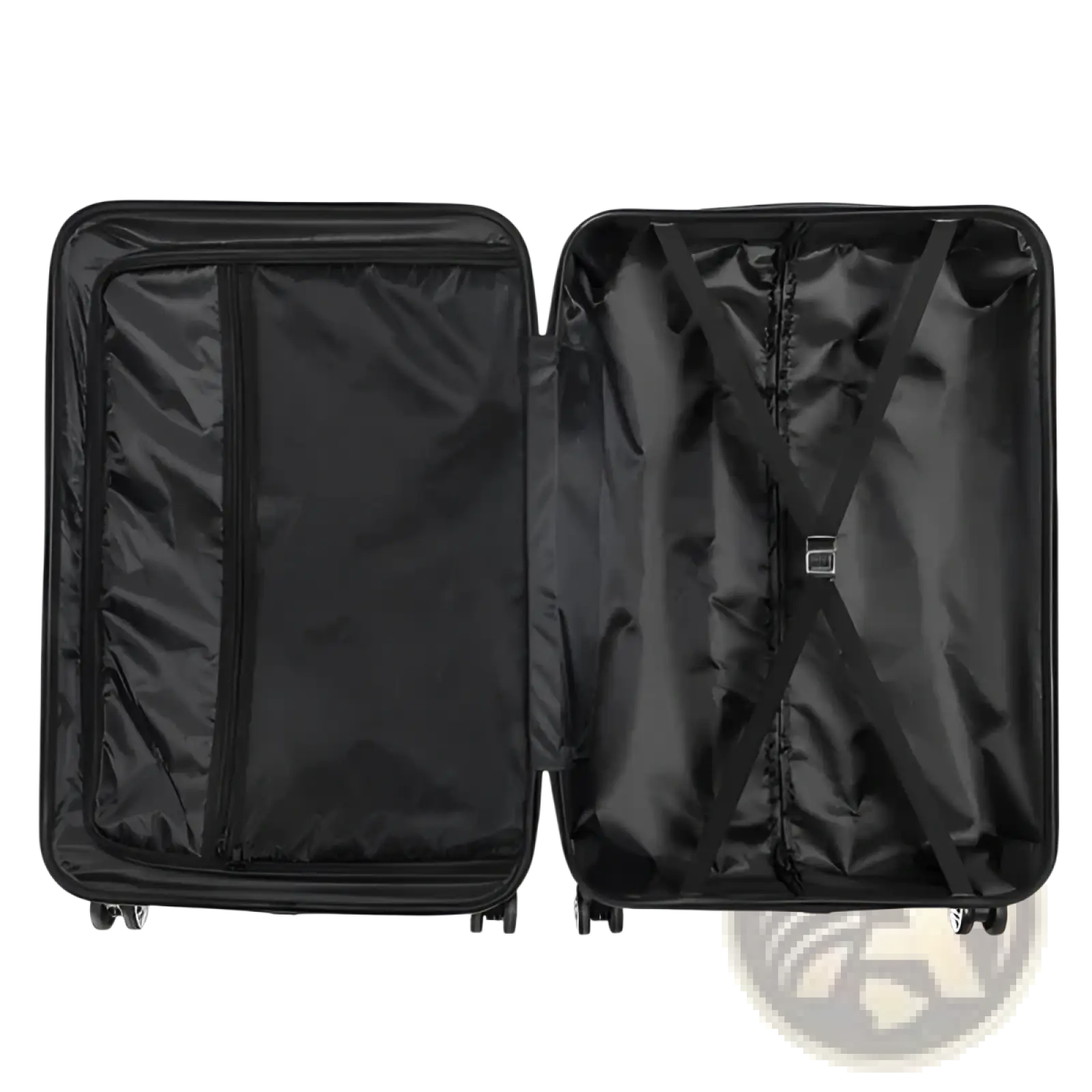 Black hard shell suitcase with four wheels and modern design from 3-in-1 lightweight orange abs trolley set