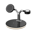 Black and silver 3-in-1 magnetic wireless charger with two circular pads and 15w output power for multiple devices