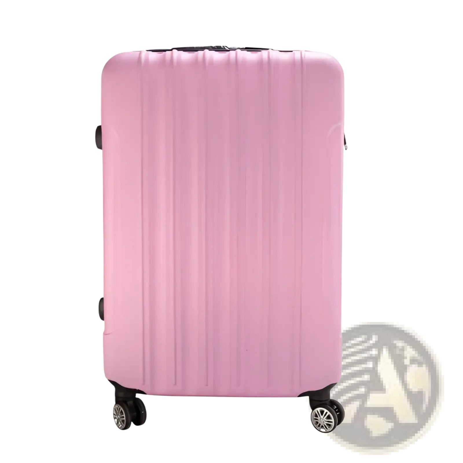 Pink hard shell large capacity suitcase with vertical ribbed texture and black wheels from 3 in 1 set