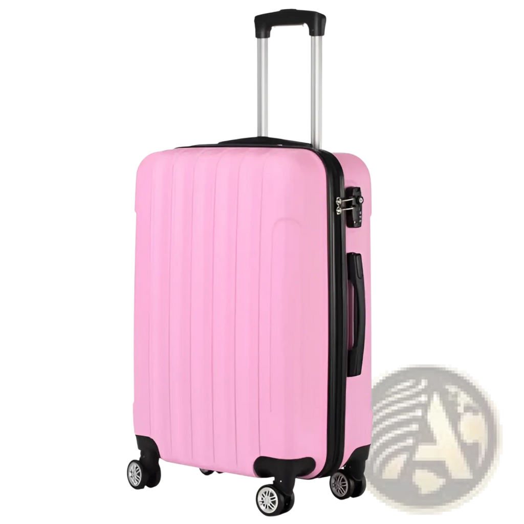 Pink hard-shell large capacity suitcase with black trim wheels and handle from 3-in-1 suitcase set