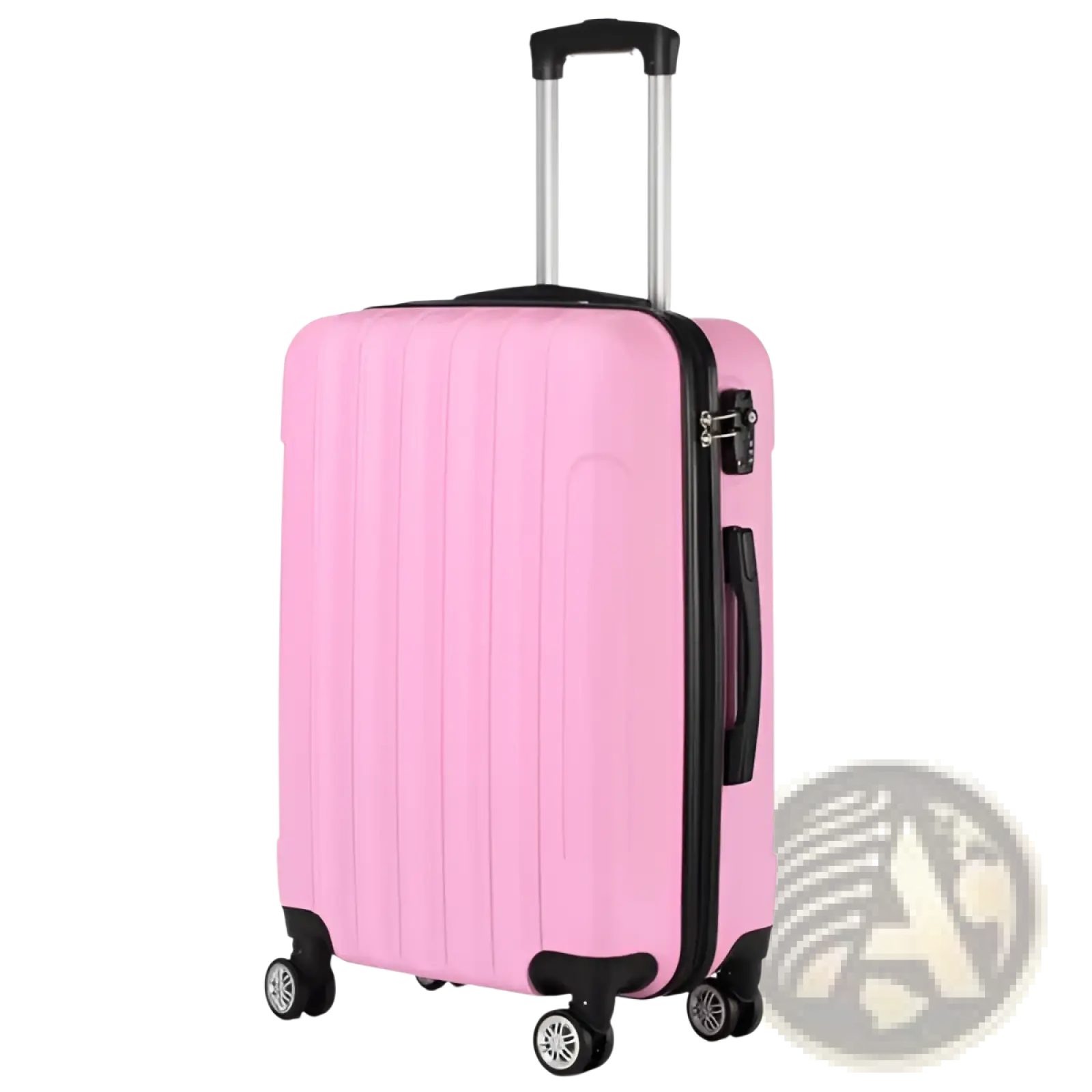 Pink hard-shell large capacity suitcase with black trim wheels and handle from 3-in-1 suitcase set