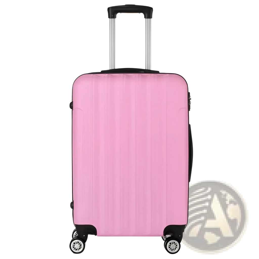 3-in-1 pink hard shell large capacity suitcase with black trim silver telescoping handle and four multi-directional wheels