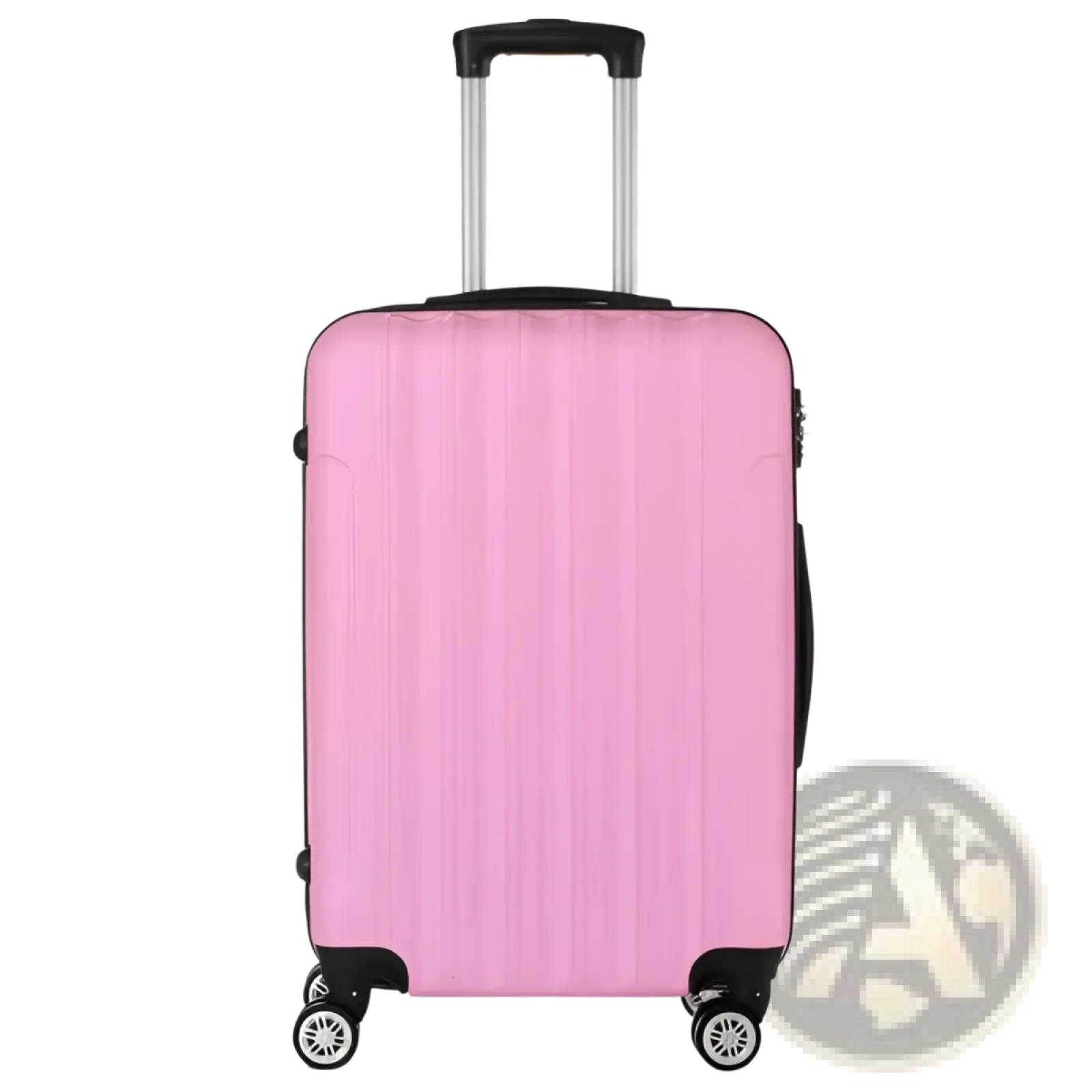3-in-1 pink hard shell large capacity suitcase with black trim silver telescoping handle and four multi-directional wheels