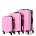 Set of three pink hard shell suitcases with black trim and wheels large capacity 3-in-1 suitcase set