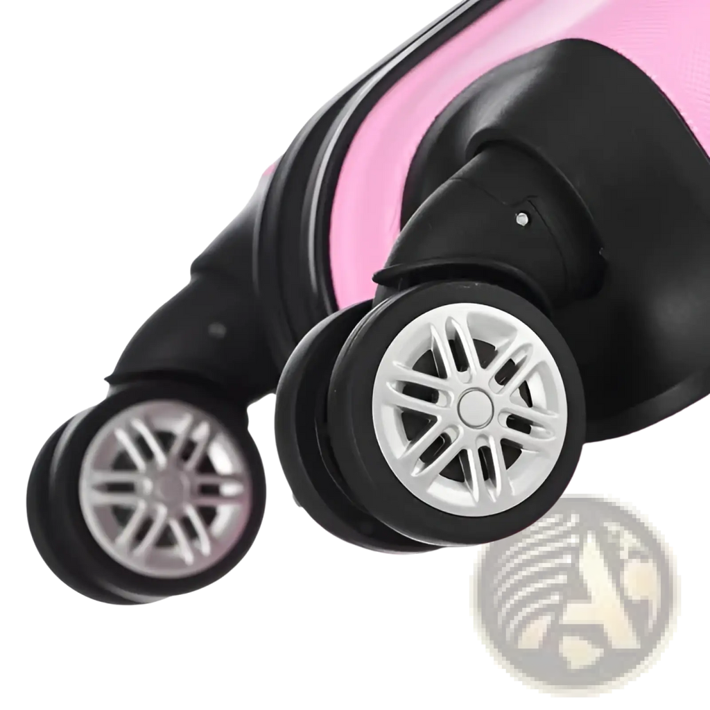 3-in-1 pink hard shell large capacity suitcase with black wheels and silver multi-spoke hubcaps