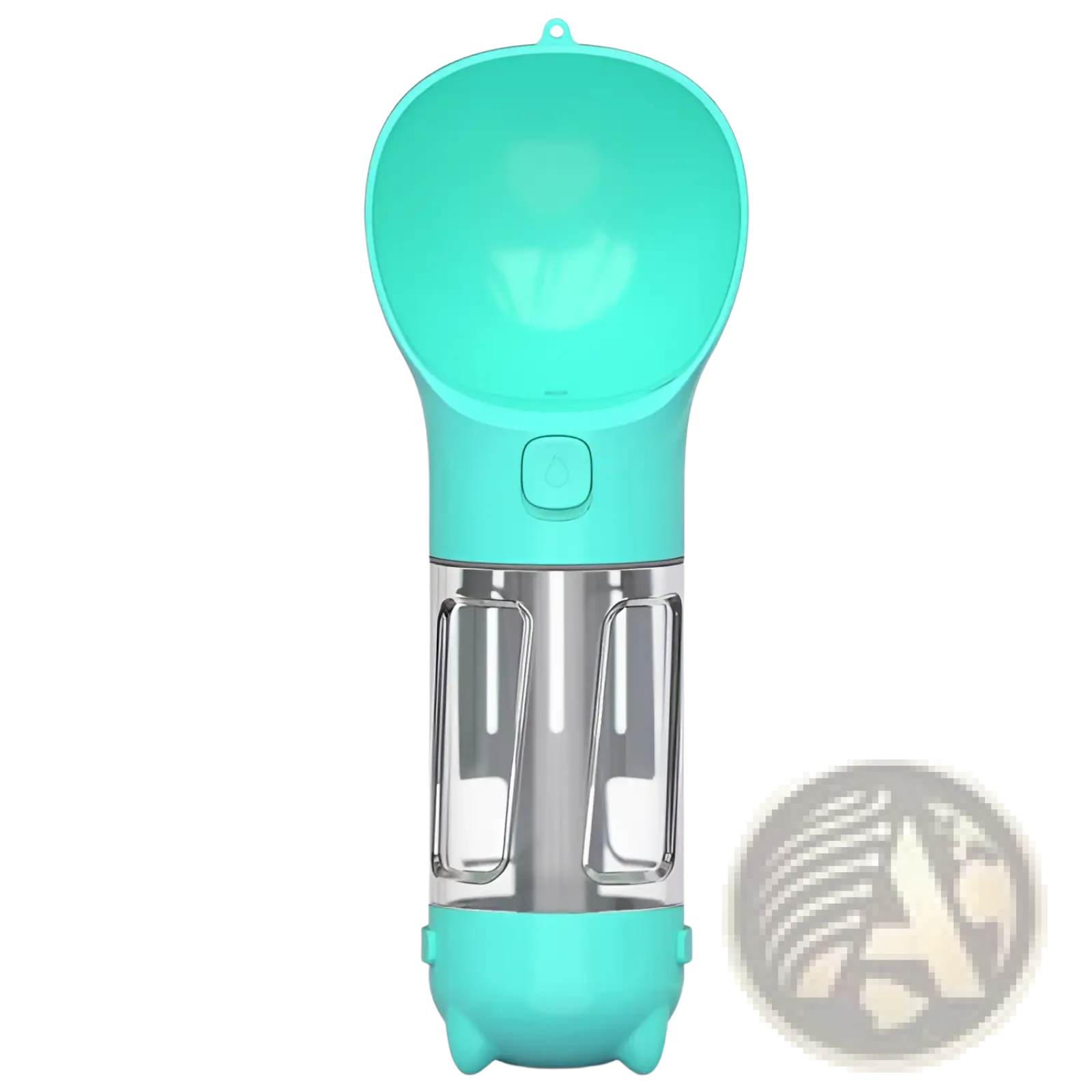 Turquoise plastic and stainless steel 3-in-1 portable dog water bottle with spout for easy drinking and dispensing