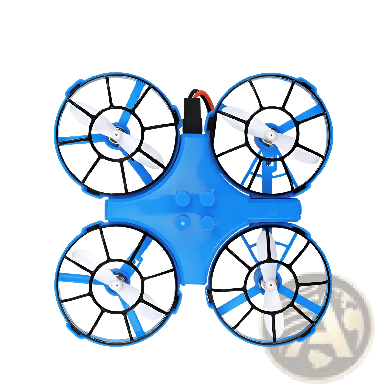 Blue 3-in-1 RC drone hovercraft with white blades and black protective rings designed for air land and water use