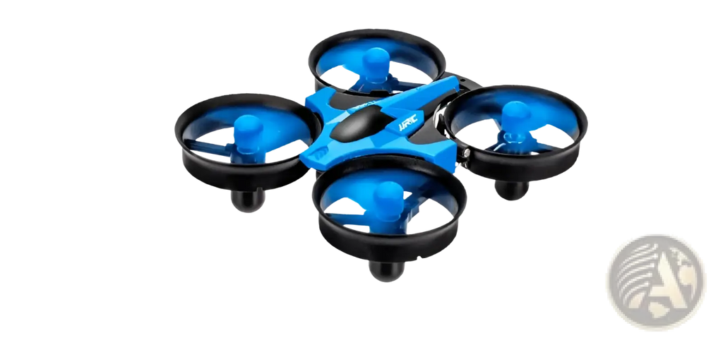 Blue and black JRC aircraft-sized quadcopter drone with four propellers for 3-in-1 Rc hovercraft land water air toy