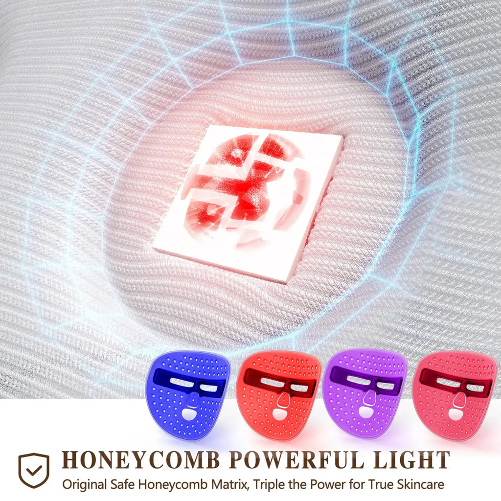 3-in-1 wireless led red light therapy facial mask with white perforated design and red honeycomb pattern in four colors