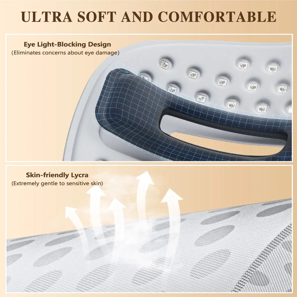 3-in-1 wireless led red light therapy facial mask with white and gray eye-light-blocking massage pad and lycra surface