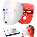 3-in-1 wireless led red light therapy facial mask in white and red with illuminated light therapy panels