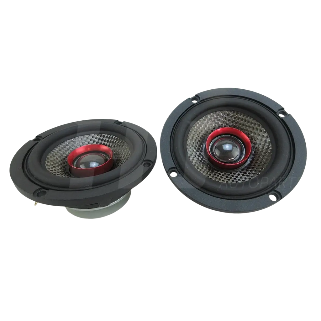 3.5 inch car coaxial speakers 200w qp353f with black and red mesh grille design for enhanced audio performance