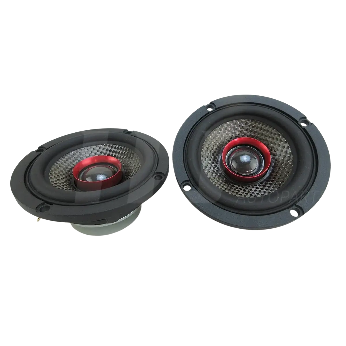 3.5 inch car coaxial speakers 200w qp353f with black and red mesh grille design for enhanced audio performance