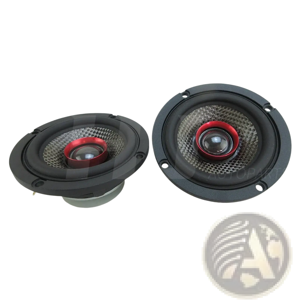 3.5 inch car coaxial speakers 200w qp353f with black and red mesh grille design for enhanced audio performance