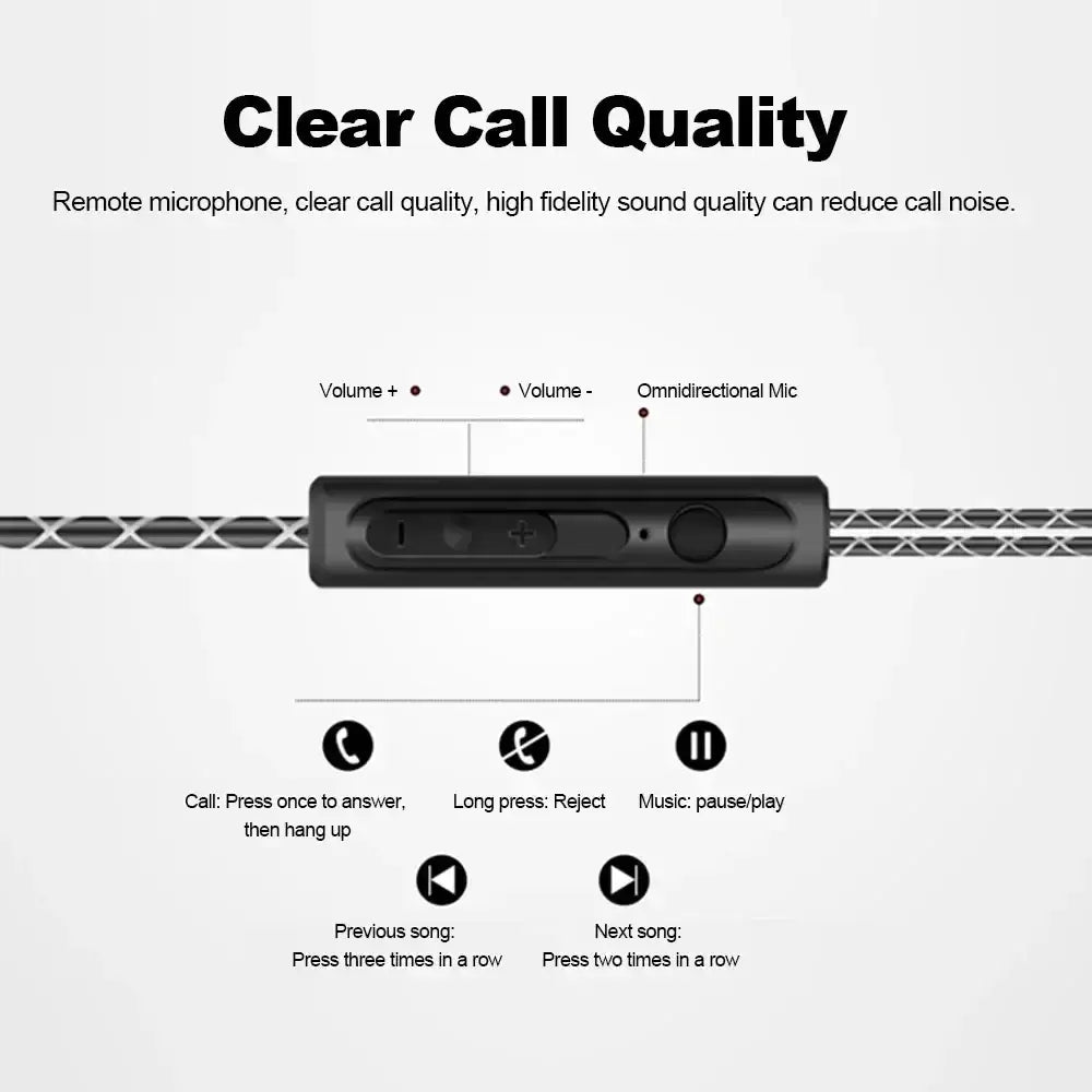Black 3.5mm headphone wired sports earphones with mic featuring braided cable and inline control module for calls and music