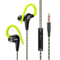 Neon green and black 3.5mm headphone wired sports earphones with mic and braided cable with inline control module