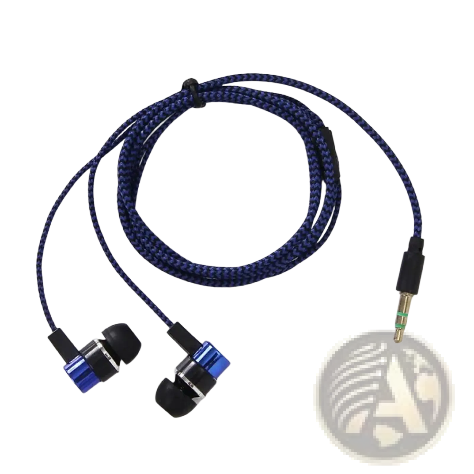 Blue and black 3.5mm wired in-ear bass stereo earphones with braided cable design for enhanced durability