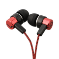 Red and black 3.5mm wired in-ear bass stereo earphones with braided cable for enhanced durability and sound quality