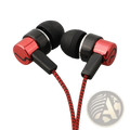 Red and black 3.5mm wired in-ear bass stereo earphones with braided cable for enhanced durability and sound quality