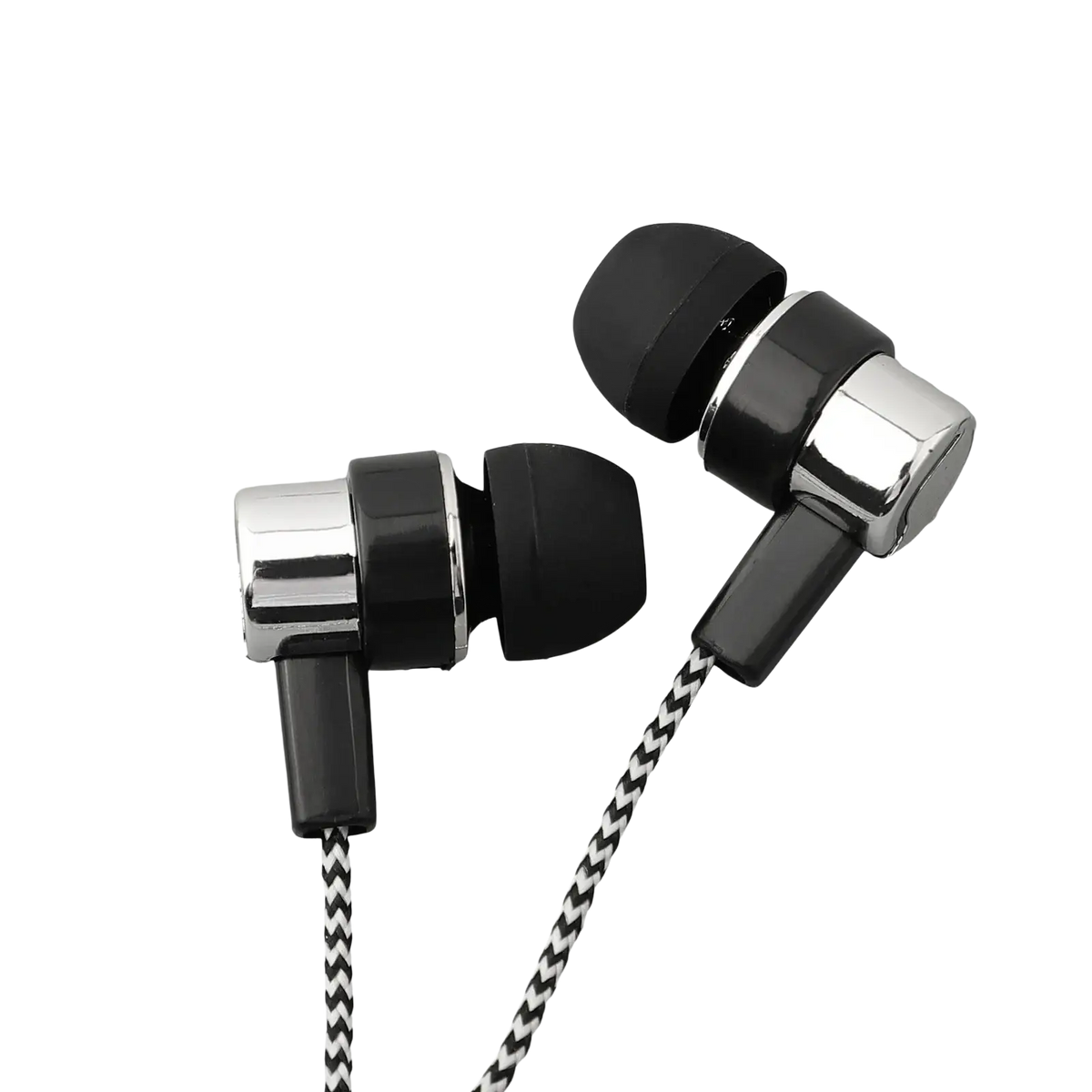Silver gray and black 3.5mm wired in-ear bass stereo earphones with braided cable for enhanced durability