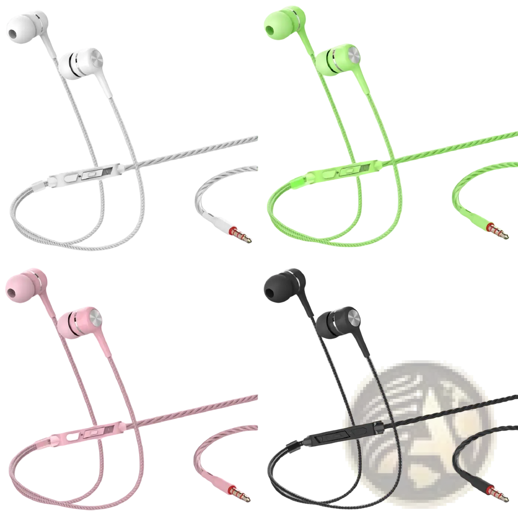 3.5mm wired in-ear headphones with mic available in white green pink and black with braided cables and inline control module