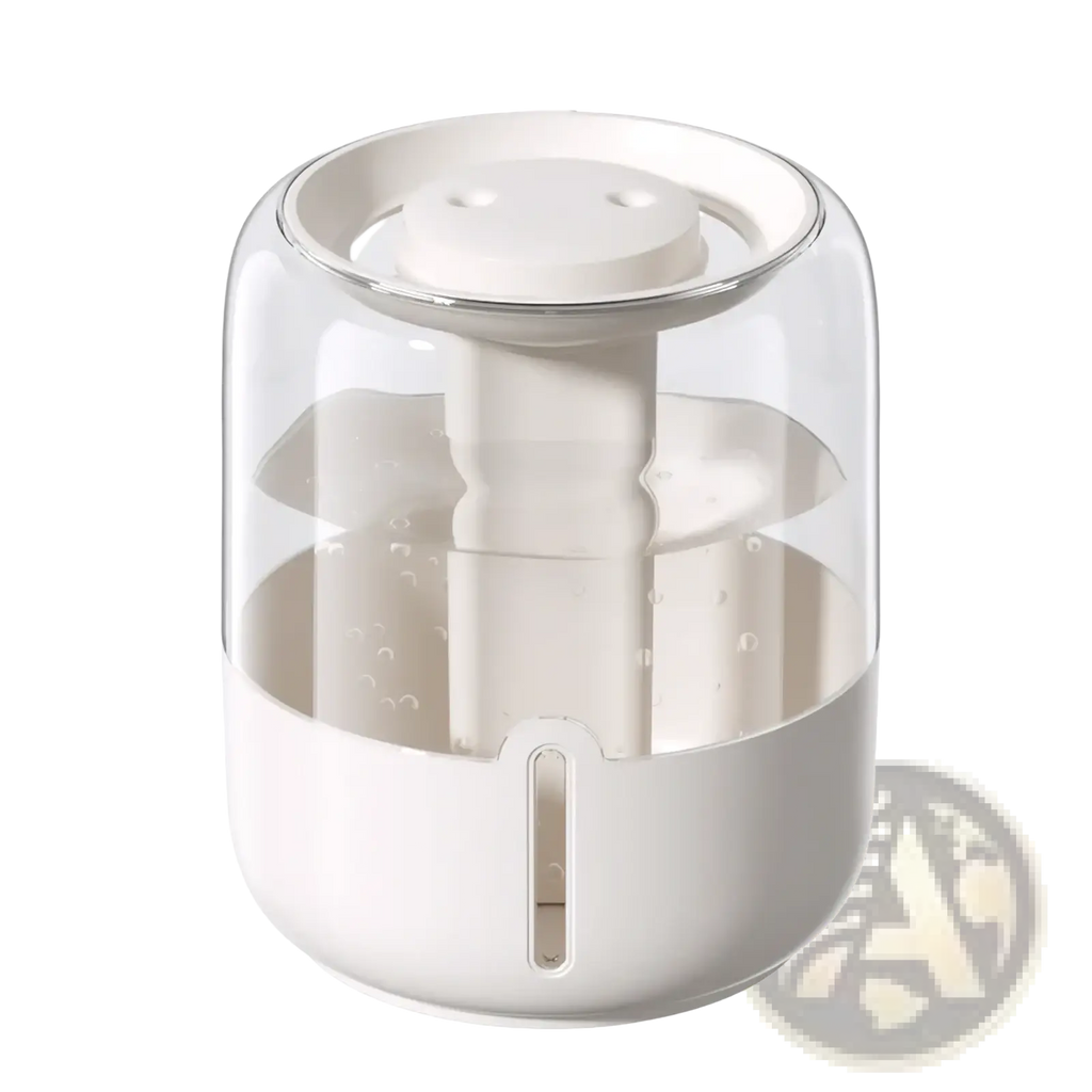A sleek modern white 3.8l smart double mist air humidifier with a transparent glass top and minimalist design
