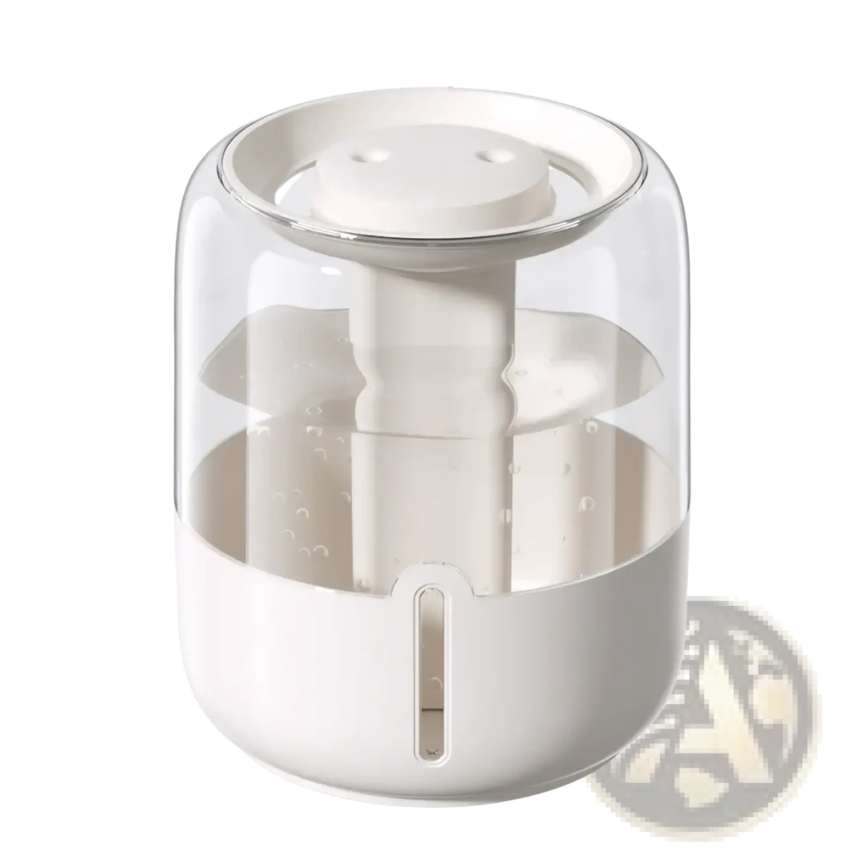 A sleek modern white 3.8l smart double mist air humidifier with a transparent glass top and minimalist design
