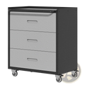 Black and gray metal 3 drawer rolling tool cabinet with wheels and casters for mobile storage and organization