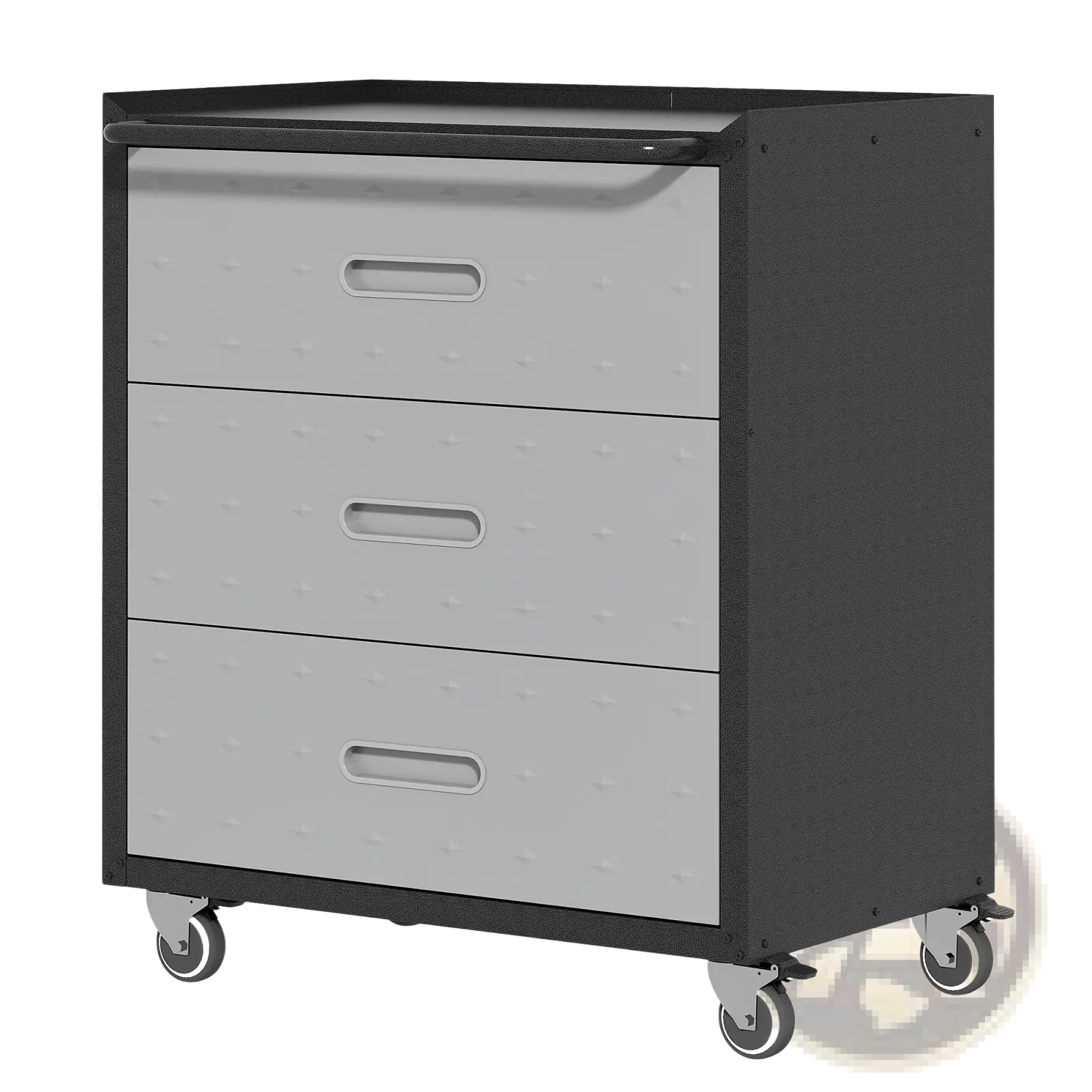 Black and gray metal 3 drawer rolling tool cabinet with wheels and casters for mobile storage and organization