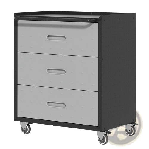 Black and gray metal 3 drawer rolling tool cabinet with wheels and casters for mobile storage and organization