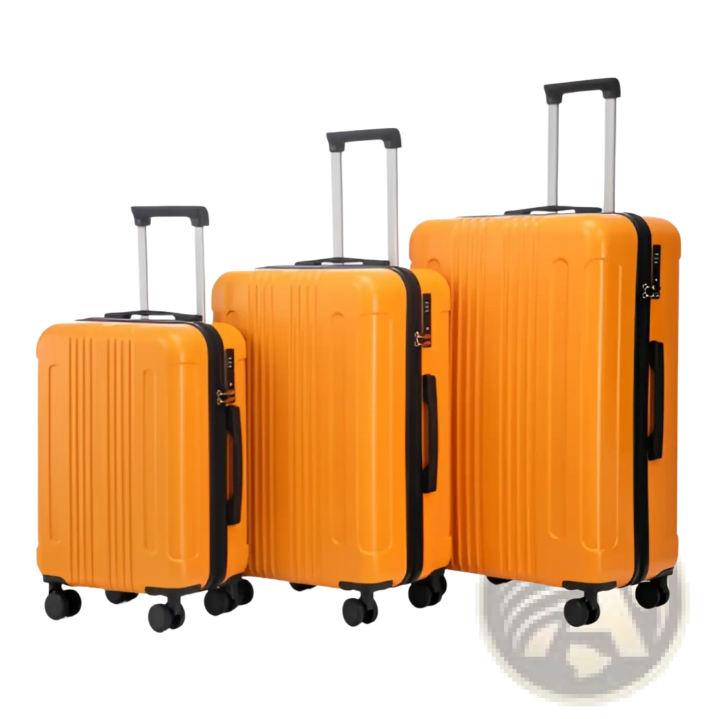 Set of three bright orange abs spinner hard-shell suitcases with black trim and tsa lock for secure travel