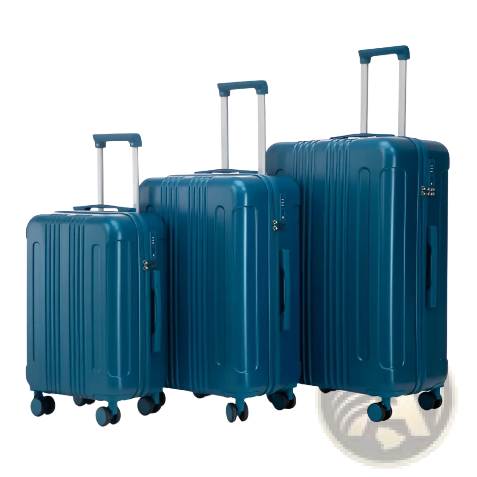 Set of three teal abs hard-shell spinner suitcases with vertical ribbed design and tsa lock luggage set