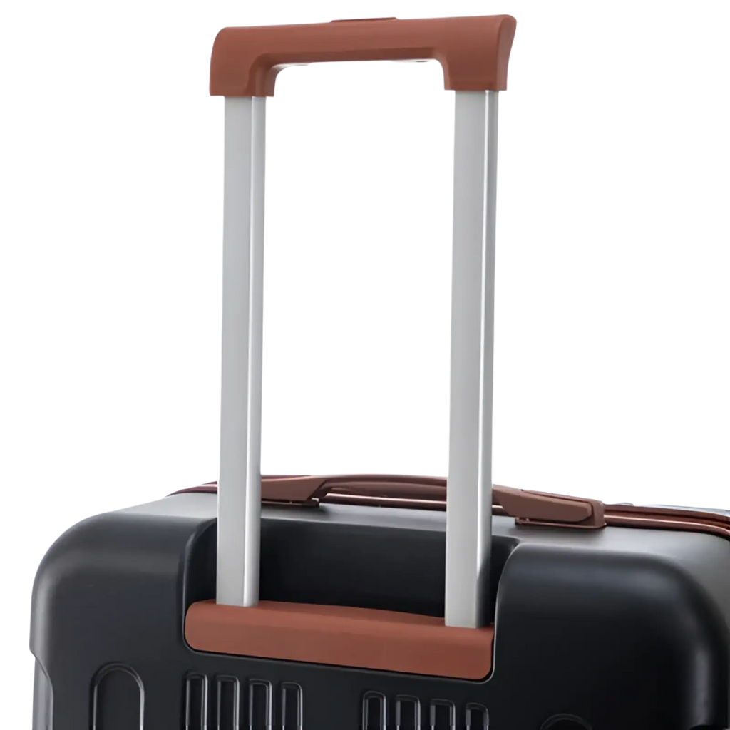 Black hard-shell suitcase with silver telescoping handle and brown leather accents from 3 piece abs spinner luggage set with tsa lock