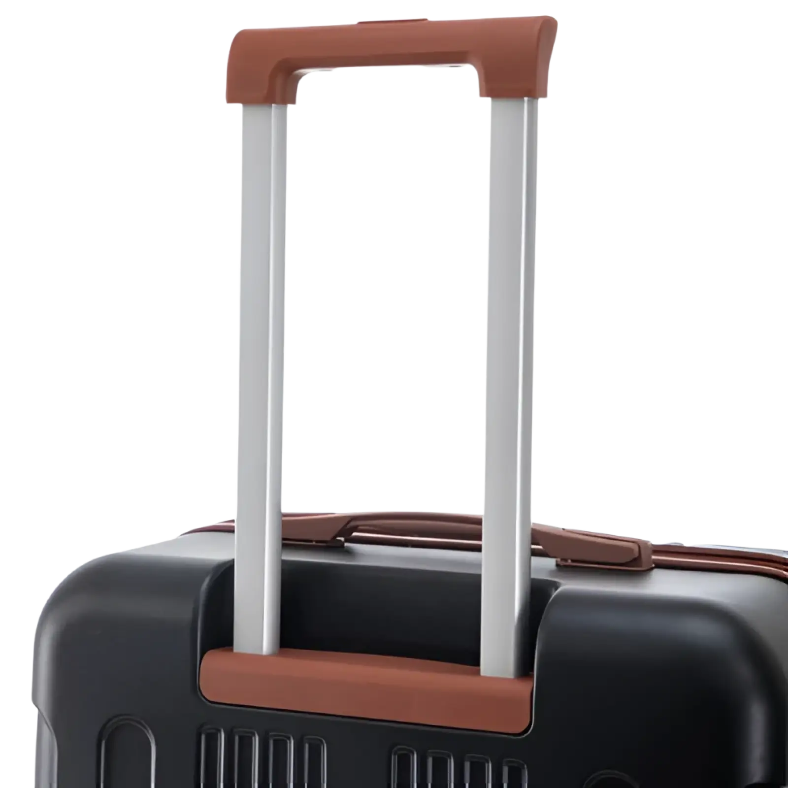 Black hard-shell suitcase with silver telescoping handle and brown leather accents from 3 piece abs spinner luggage set with tsa lock