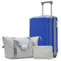 Blue hard-shell 20 inch carry on suitcase with silver trim and wheels from 3 piece dazzling blue luggage set