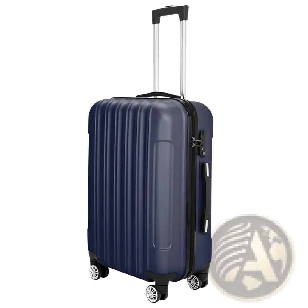 Navy blue hard shell suitcase with vertical ridges black handle and wheels from 3-piece hard shell spinner luggage set