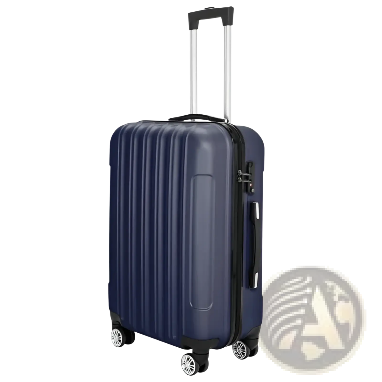 Navy blue hard shell suitcase with vertical ridges black handle and wheels from 3-piece hard shell spinner luggage set