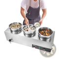 Stainless steel three-compartment 3-pot electric soup warmer with modern design and indicator light control panel