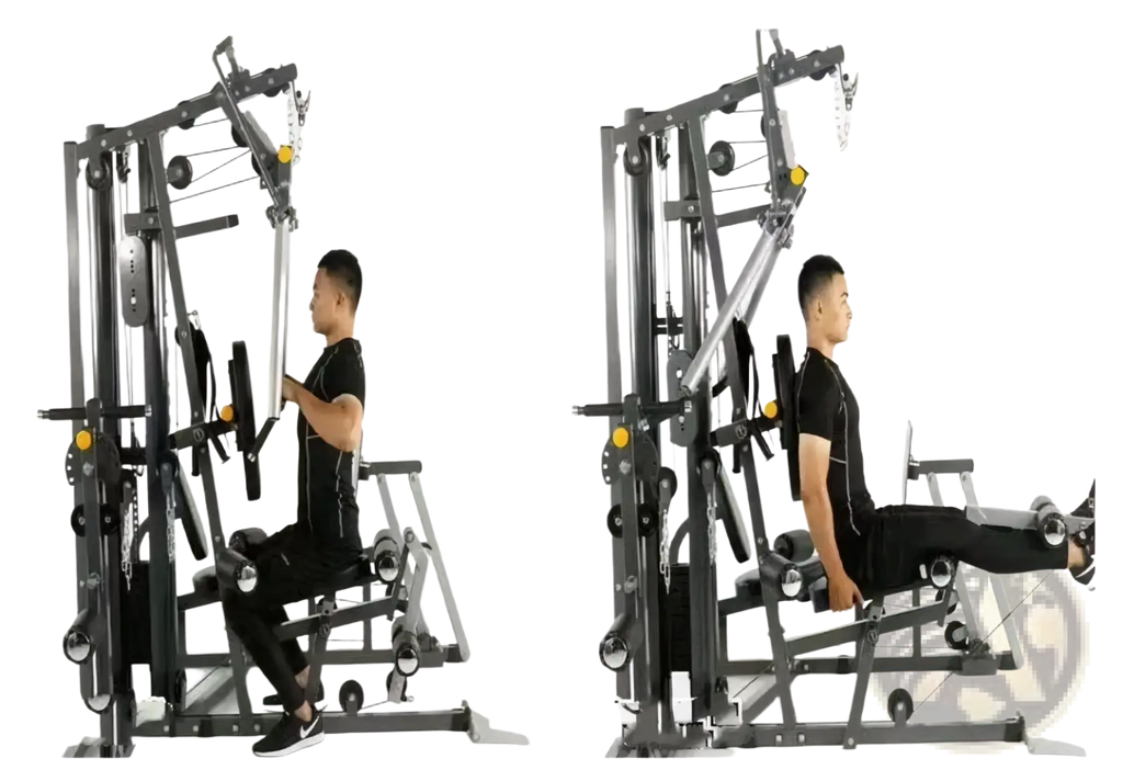 Black metal 3-station multi-function home gym equipment with adjustable cables and pulleys for versatile strength training
