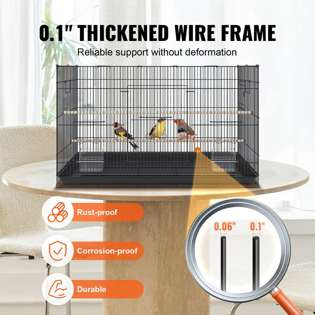 30 inch black wire bird flight cage with thickened 0.1 inch frame wooden perches durable rust-proof design
