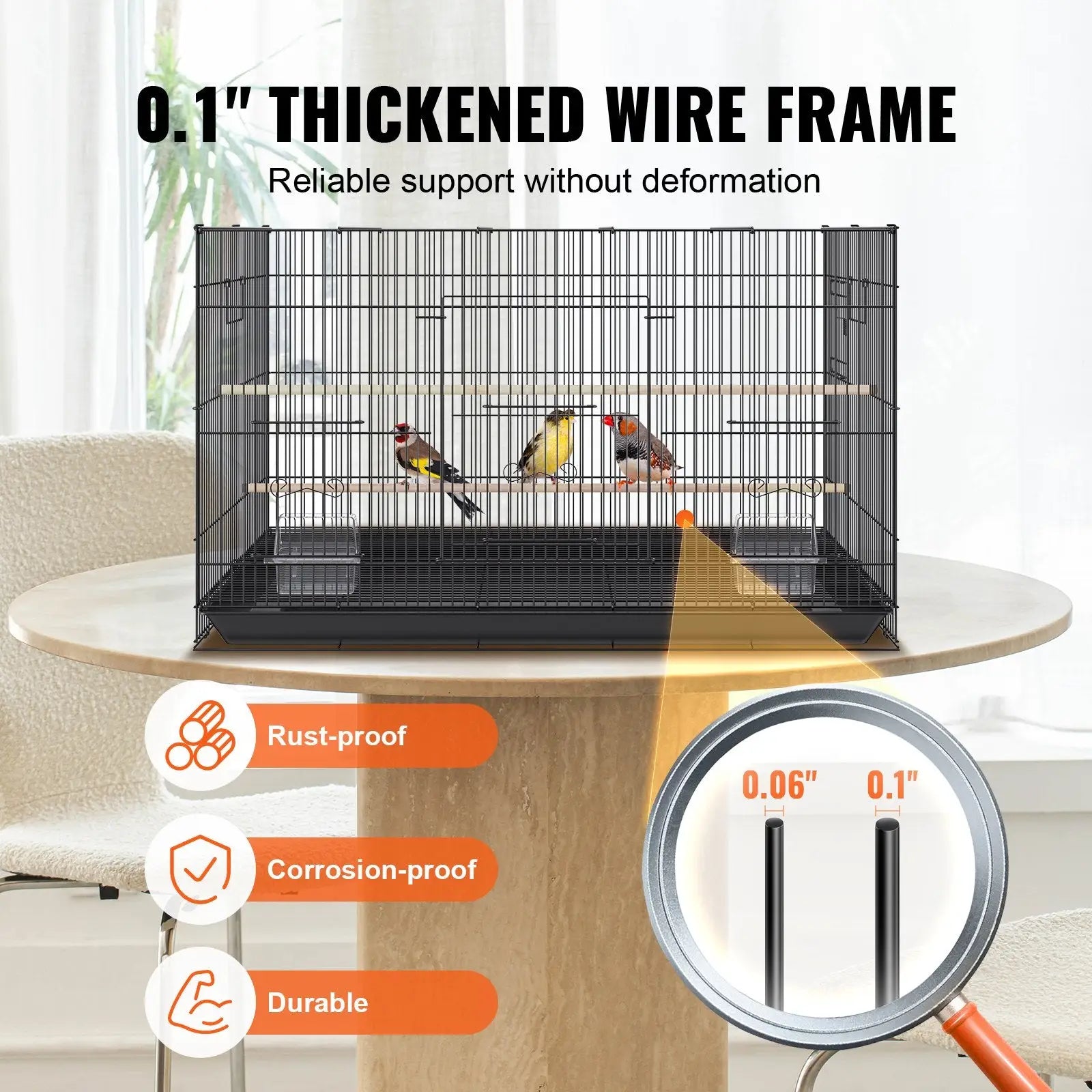 30 inch black wire bird flight cage with thickened 0.1 inch frame wooden perches durable rust-proof design