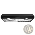 30 inch black range hood with 600cfm under cabinet vent led and stainless steel vent grille in sleek modern design