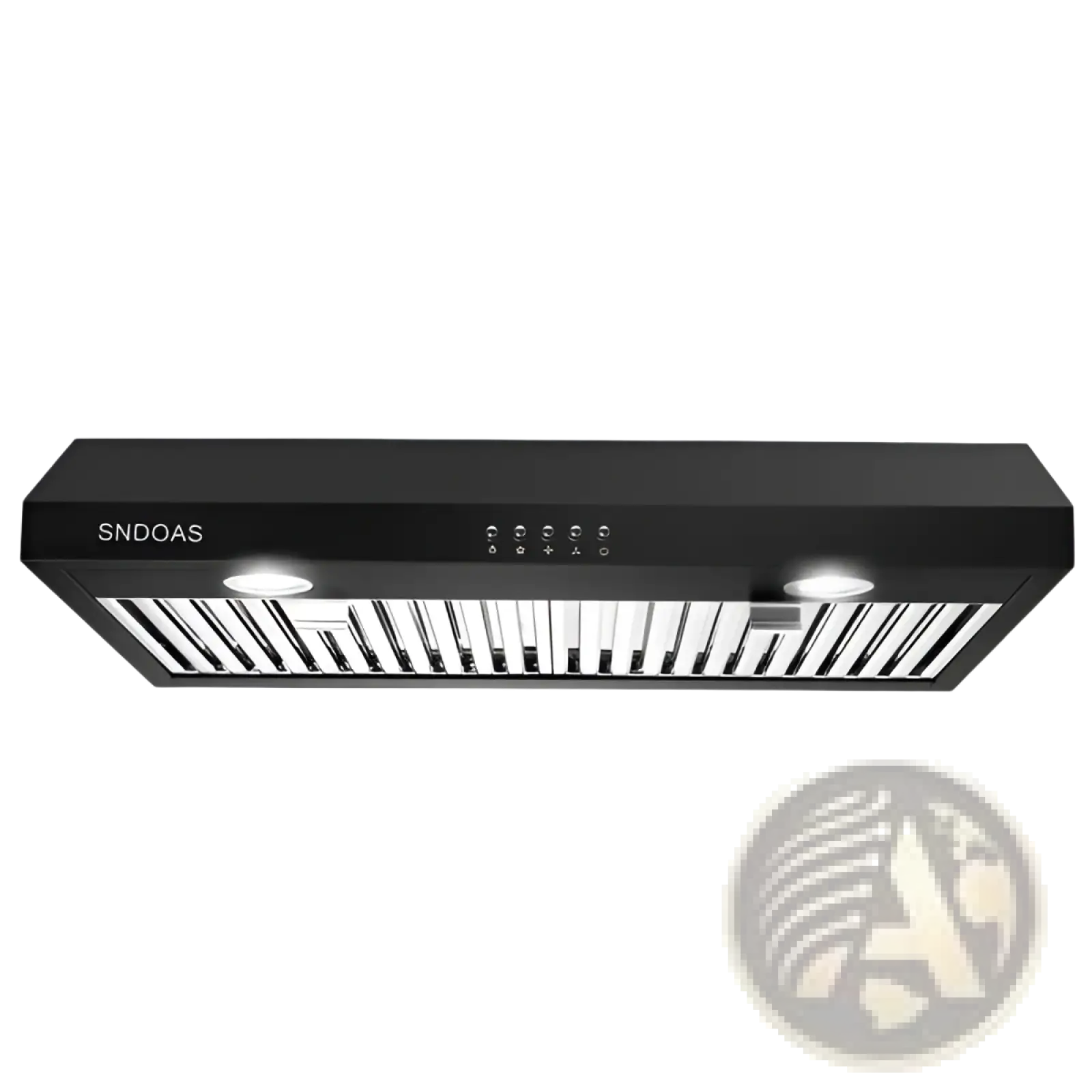 30 inch black range hood with 600 cfm under cabinet vent and stainless steel grille in sleek modern design