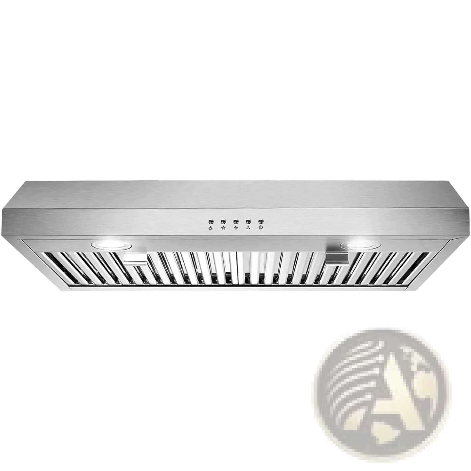 Stainless steel 30 inch black range hood with sleek modern design and integrated led lighting for under cabinet vent use