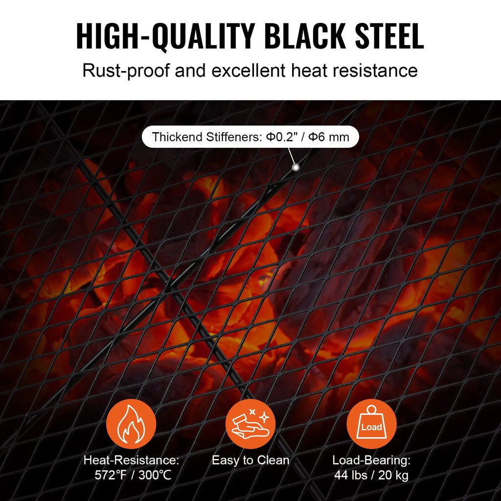 30 inch fire pit grill grate round black steel cooking mesh with thickened stiffeners for rust-proof durability